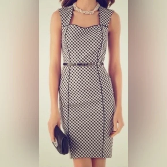 White House Black Market Sleeveless Black/White Gingham Sheath Dress Size 8 - Picture 2 of 12